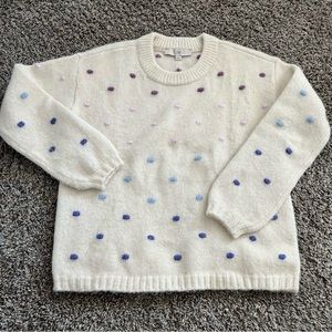 LOFT Cream Sweater with Blue and Purple Dots